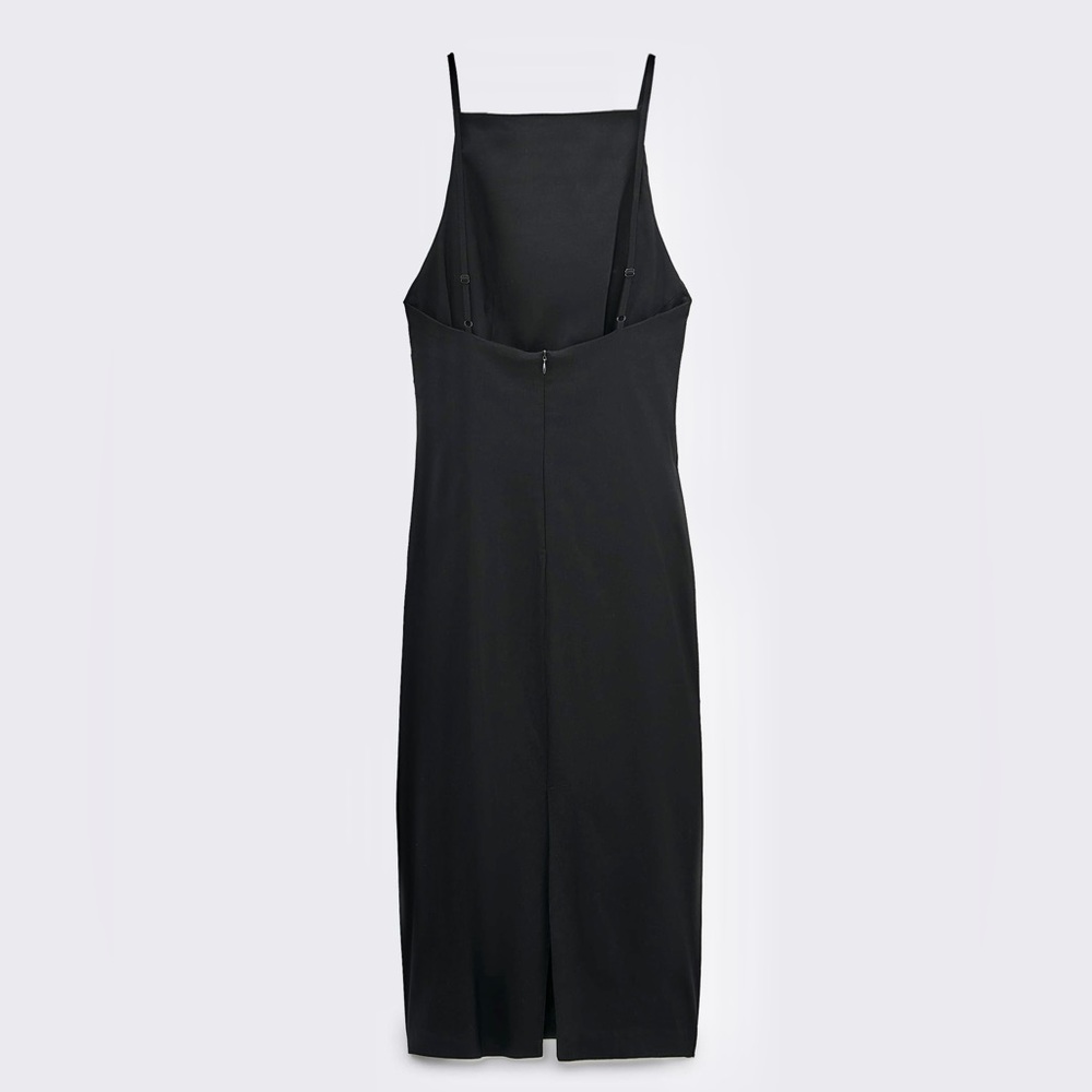 Zara NWOT square neck black ruched midi dress - Picture 7 of 13